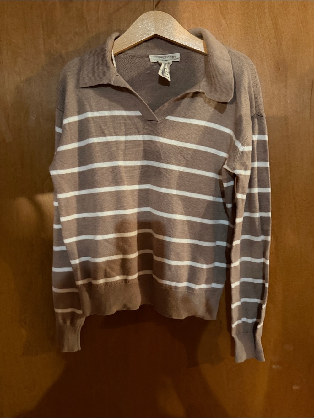 Striped Brown & White Collared Kids Sweater